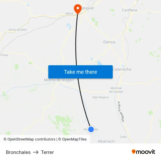 Bronchales to Terrer map