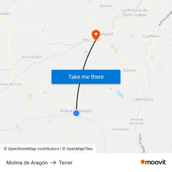 Molina de Aragón to Terrer map