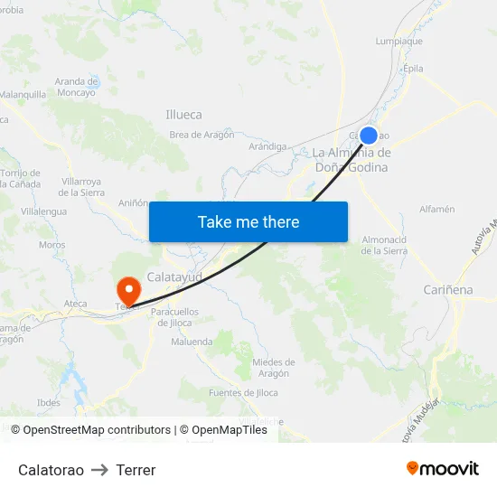 Calatorao to Terrer map