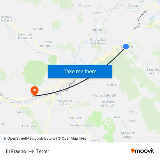 El Frasno to Terrer map