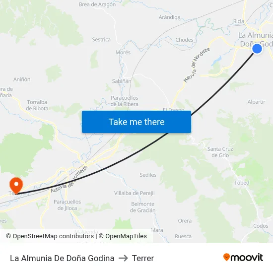 La Almunia De Doña Godina to Terrer map