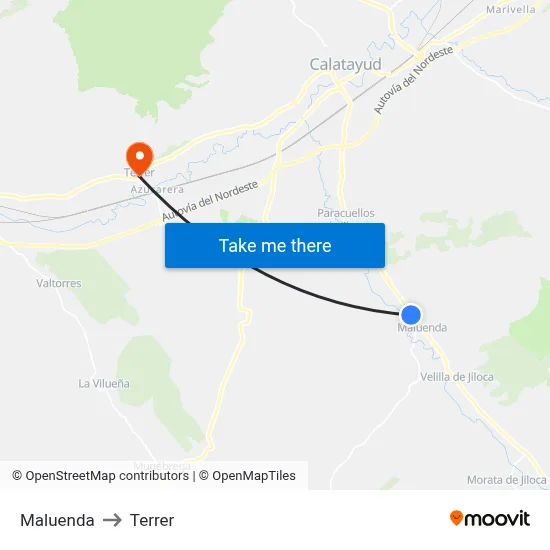 Maluenda to Terrer map