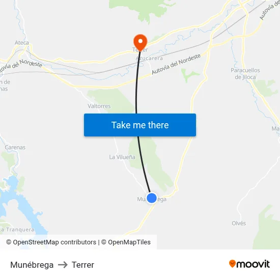 Munébrega to Terrer map