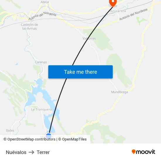 Nuévalos to Terrer map