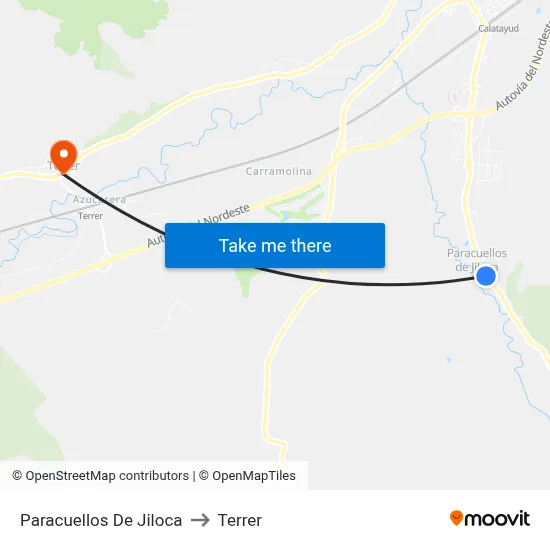 Paracuellos De Jiloca to Terrer map