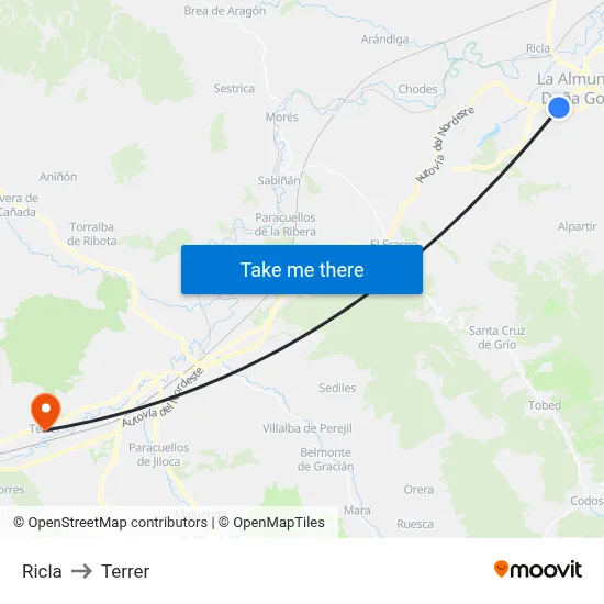 Ricla to Terrer map
