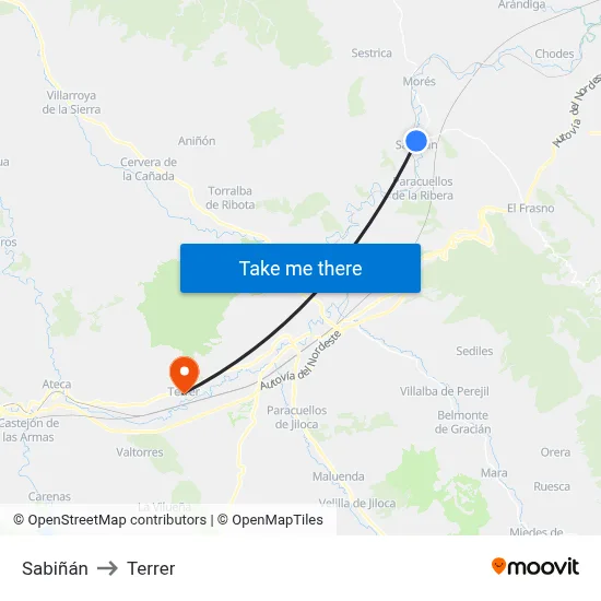 Sabiñán to Terrer map