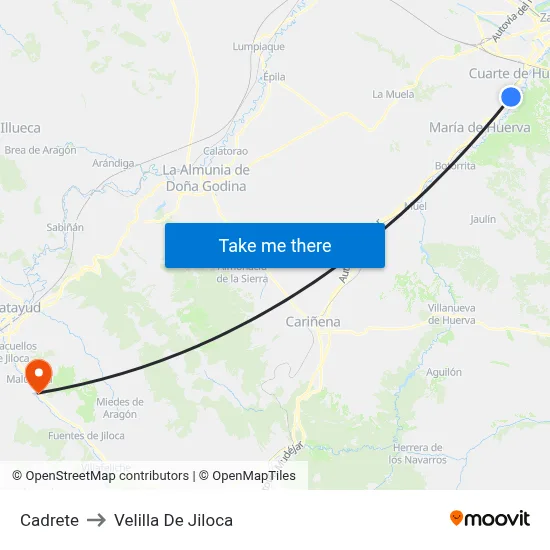 Cadrete to Velilla De Jiloca map