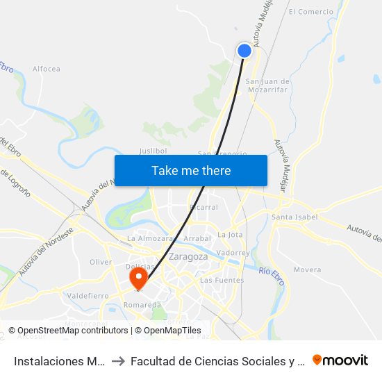 Instalaciones Militares to Facultad de Ciencias Sociales y Del Trabajo map