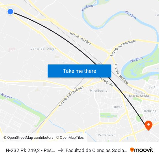 N-232 Pk 249,2 - Rest. Venta Cano to Facultad de Ciencias Sociales y Del Trabajo map