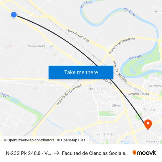 N-232 Pk 248,8 - Venta Cano to Facultad de Ciencias Sociales y Del Trabajo map