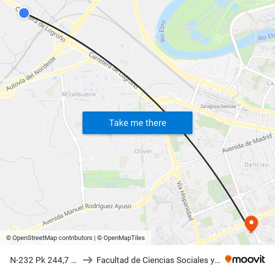 N-232 Pk 244,7 - Makro to Facultad de Ciencias Sociales y Del Trabajo map