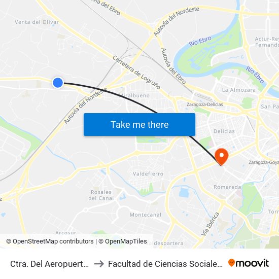 Ctra. Del Aeropuerto Pk 7,500 to Facultad de Ciencias Sociales y Del Trabajo map