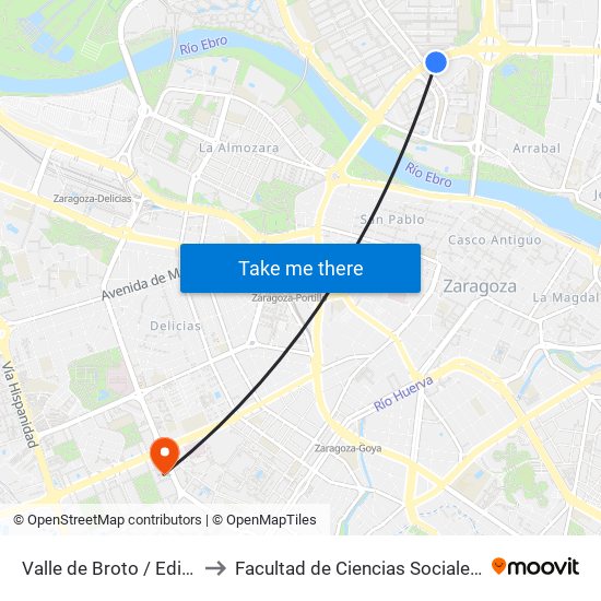 Valle de Broto / Edificio Kasán to Facultad de Ciencias Sociales y Del Trabajo map