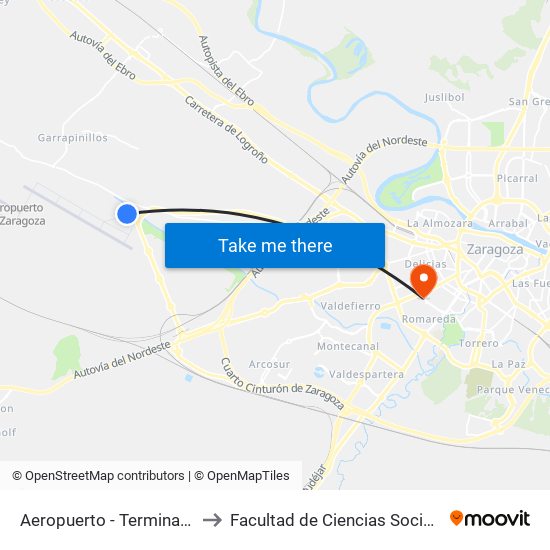 Aeropuerto - Terminal de Pasajeros to Facultad de Ciencias Sociales y Del Trabajo map