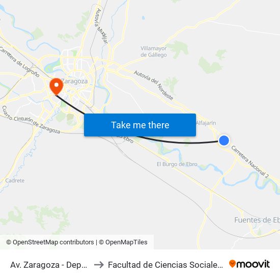 Av. Zaragoza - Depósito Agua to Facultad de Ciencias Sociales y Del Trabajo map