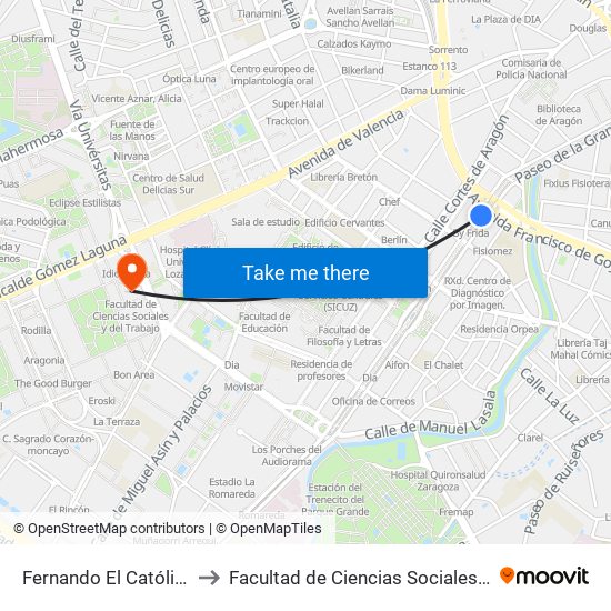 Fernando El Católico - Goya to Facultad de Ciencias Sociales y Del Trabajo map