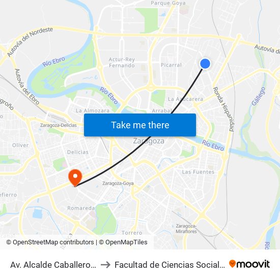 Av. Alcalde Caballero / Gasolinera to Facultad de Ciencias Sociales y Del Trabajo map