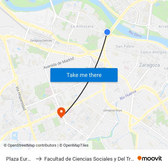 Plaza Europa to Facultad de Ciencias Sociales y Del Trabajo map