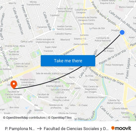 P. Pamplona N. º 12 to Facultad de Ciencias Sociales y Del Trabajo map