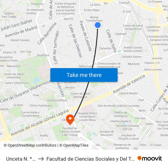 Unceta N. º 33 to Facultad de Ciencias Sociales y Del Trabajo map