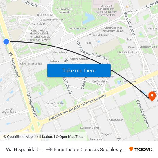 Vía Hispanidad N. º 73 to Facultad de Ciencias Sociales y Del Trabajo map