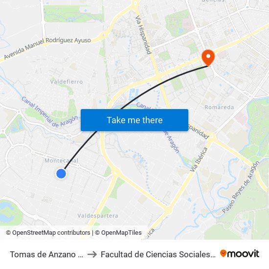 Tomas de Anzano / Colegio to Facultad de Ciencias Sociales y Del Trabajo map