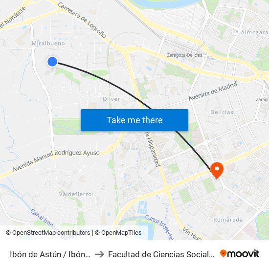 Ibón de Astún / Ibón de Catieras to Facultad de Ciencias Sociales y Del Trabajo map