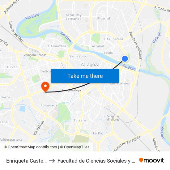 Enriqueta Castejón 20 to Facultad de Ciencias Sociales y Del Trabajo map