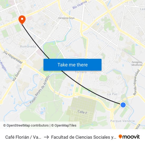 Café Florián / Vaporetto to Facultad de Ciencias Sociales y Del Trabajo map