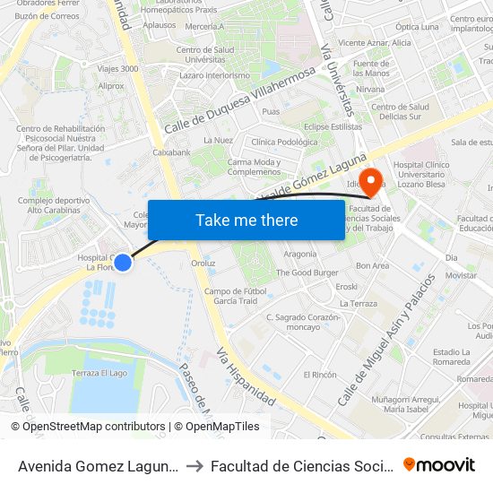 Avenida Gomez Laguna Con Deposito to Facultad de Ciencias Sociales y Del Trabajo map