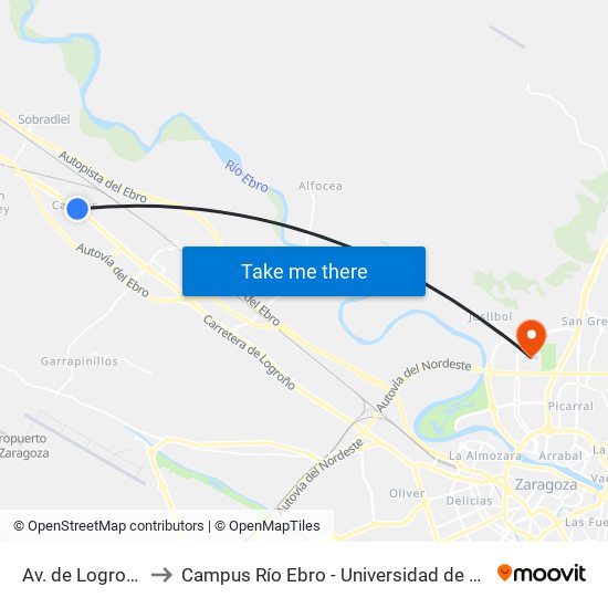 Av. de Logroño, 7 to Campus Río Ebro - Universidad de Zaragoza map