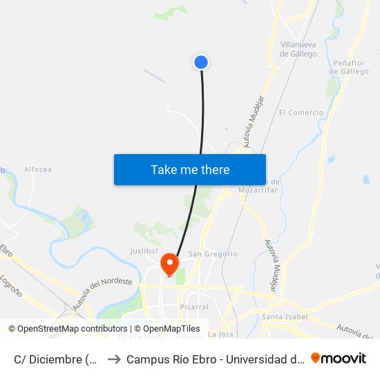 C/ Diciembre (Vuelta) to Campus Río Ebro - Universidad de Zaragoza map