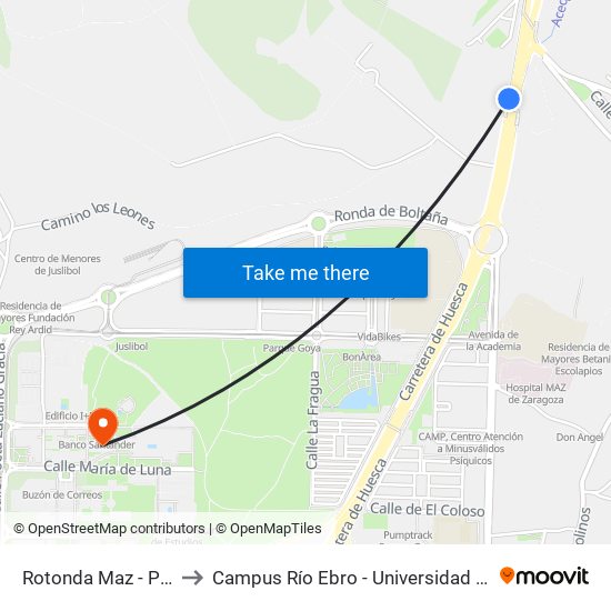 Rotonda Maz - Pasarela to Campus Río Ebro - Universidad de Zaragoza map