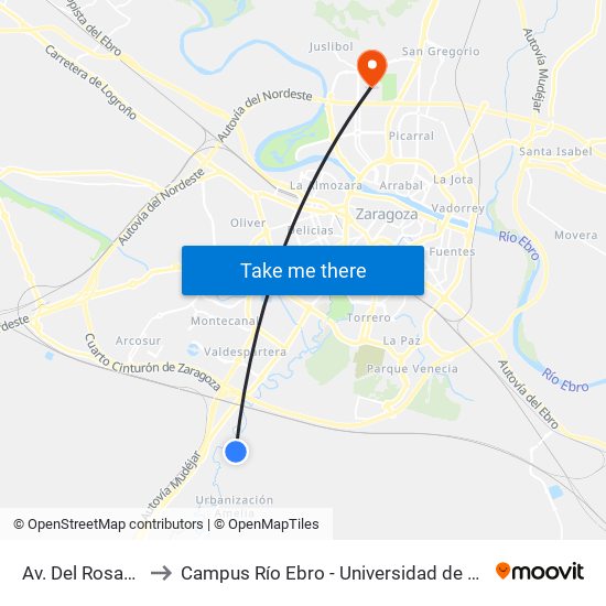 Av. Del Rosario, 7 to Campus Río Ebro - Universidad de Zaragoza map