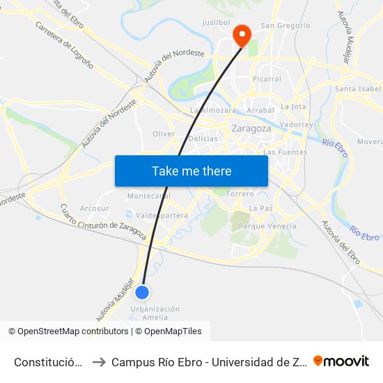 Constitución, 17 to Campus Río Ebro - Universidad de Zaragoza map
