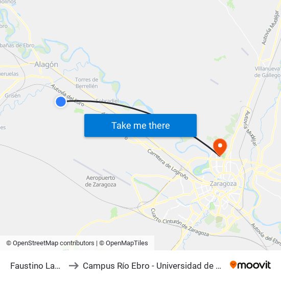 Faustino Lasarte to Campus Río Ebro - Universidad de Zaragoza map