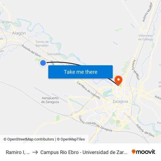 Ramiro I, 78 to Campus Río Ebro - Universidad de Zaragoza map