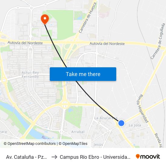 Av. Cataluña - Pza. Mozart to Campus Río Ebro - Universidad de Zaragoza map