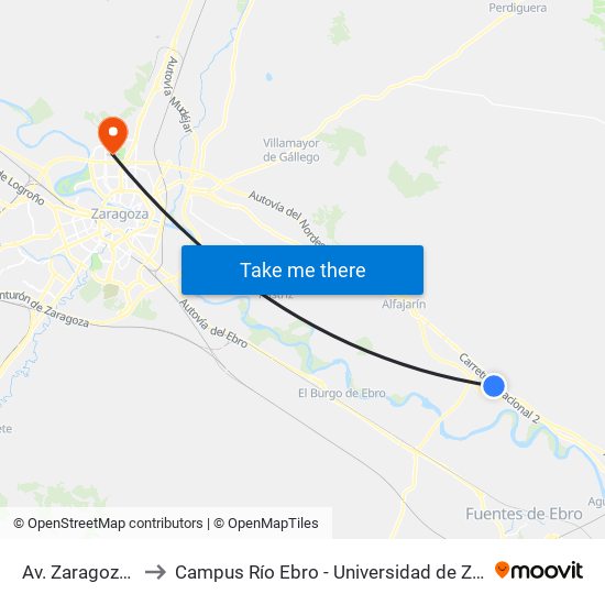 Av. Zaragoza 33 to Campus Río Ebro - Universidad de Zaragoza map