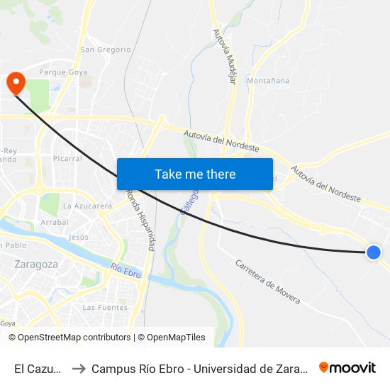 El Cazuelo to Campus Río Ebro - Universidad de Zaragoza map