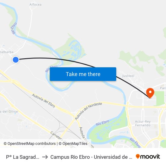 Pº La Sagrada, 50 to Campus Río Ebro - Universidad de Zaragoza map