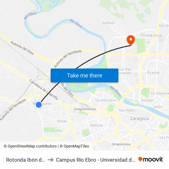 Rotonda Ibón de Plan to Campus Río Ebro - Universidad de Zaragoza map