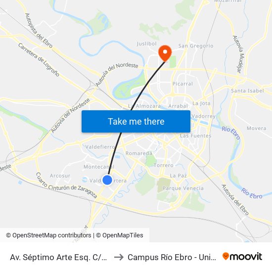 Av. Séptimo Arte Esq. C/Cantando Bajo La Lluvia to Campus Río Ebro - Universidad de Zaragoza map