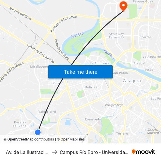 Av. de La Ilustración N. º 28 to Campus Río Ebro - Universidad de Zaragoza map