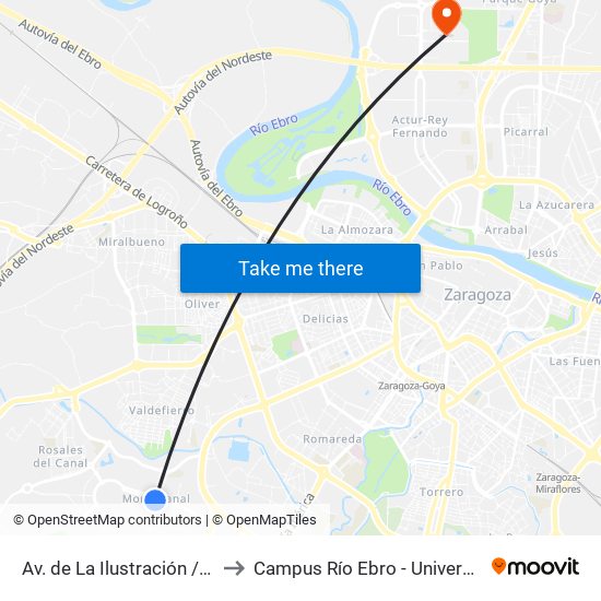 Av. de La Ilustración / Supermercado to Campus Río Ebro - Universidad de Zaragoza map