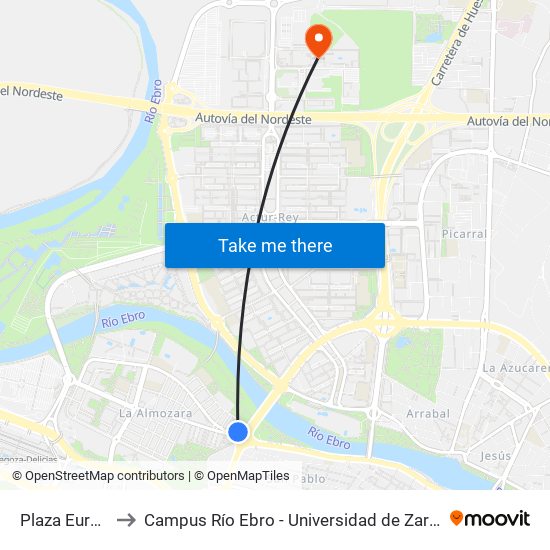 Plaza Europa to Campus Río Ebro - Universidad de Zaragoza map