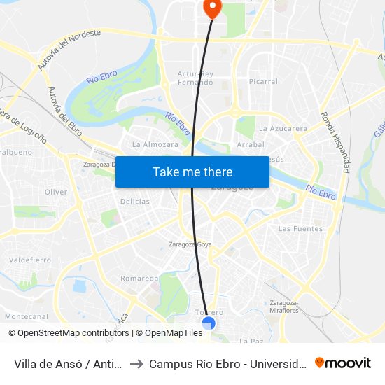 Villa de Ansó / Antigua Prisión to Campus Río Ebro - Universidad de Zaragoza map