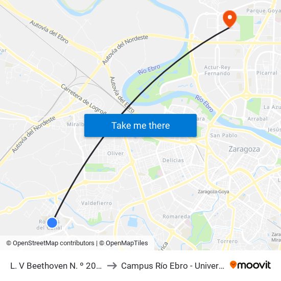 L. V Beethoven N. º 20 / Supermercado to Campus Río Ebro - Universidad de Zaragoza map