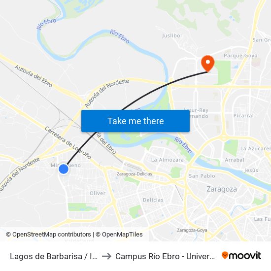 Lagos de Barbarisa / Ibón de Catieras to Campus Río Ebro - Universidad de Zaragoza map